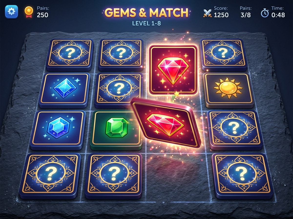 Memory Match game on OnlineTimePassGames for improving memory and concentration